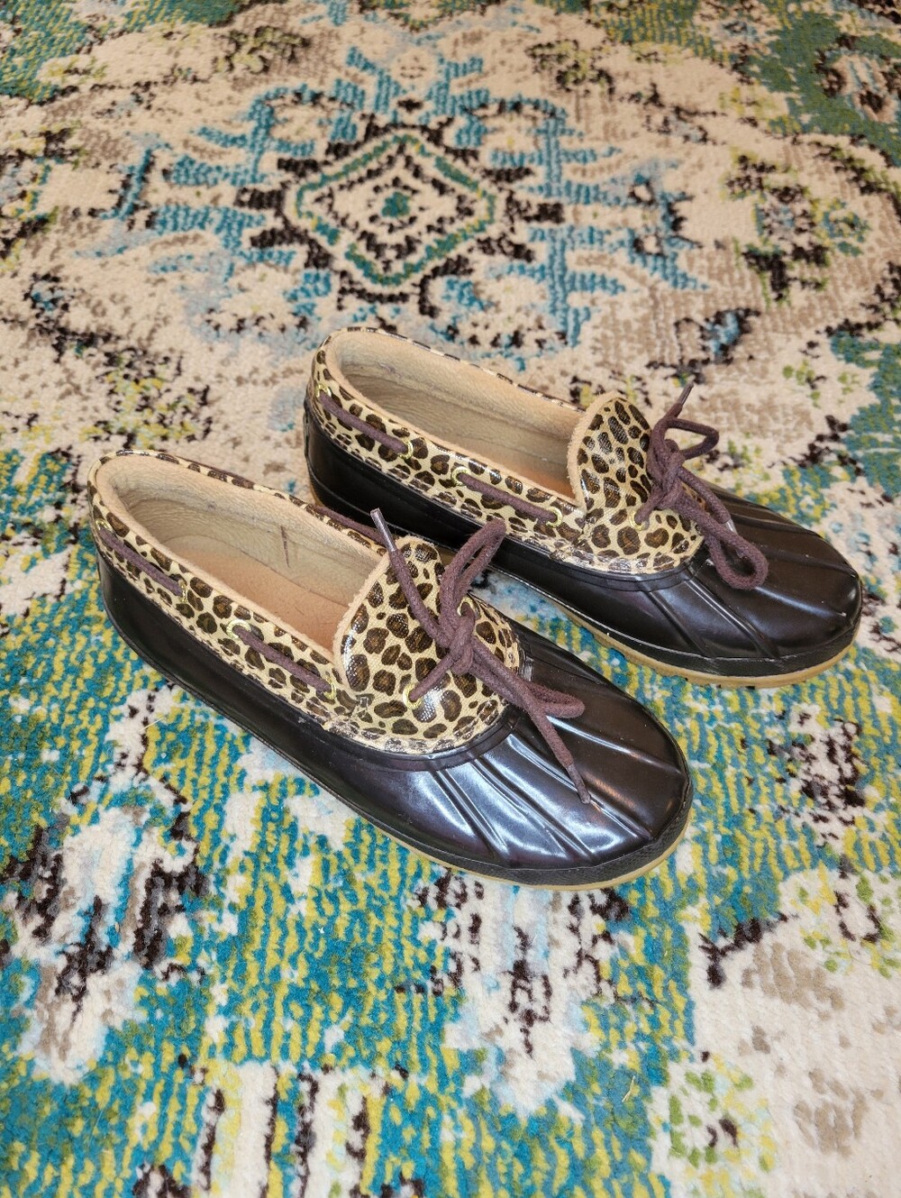 Sperry Top-Sider Low Duck Boots Leopard Print Shoes, Size Womens 7